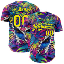 Загрузить изображение в средство просмотра галереи, Custom Purple Light Yellow-Royal Cyber Tropical Palm Trees Music Festival Gothic Fantasy Authentic Baseball Jersey
