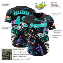 Laden Sie das Bild in den Galerie-Viewer, Custom Black Aqua-Ice Blue Cyber Tropical Palm Trees Music Festival Fluid Liquid Authentic Baseball Jersey
