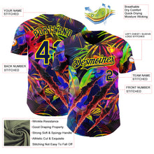 Загрузить изображение в средство просмотра галереи, Custom Black Navy-Light Yellow Cyber Tropical Palm Trees Music Festival Claw Marks Authentic Baseball Jersey
