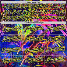 Загрузить изображение в средство просмотра галереи, Custom Black Navy-Light Yellow Cyber Tropical Palm Trees Music Festival Claw Marks Authentic Baseball Jersey
