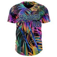 Laden Sie das Bild in den Galerie-Viewer, Custom Black Dark Purple-Pea Green Cyber Tropical Palm Trees Music Festival Claw Marks Authentic Baseball Jersey
