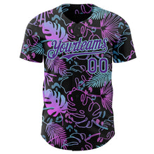 Laden Sie das Bild in den Galerie-Viewer, Custom Black Purple-Ice Blue Cyber Tropical Palm Trees Music Festival Authentic Baseball Jersey
