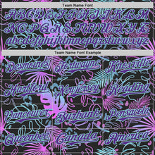 Laden Sie das Bild in den Galerie-Viewer, Custom Black Purple-Ice Blue Cyber Tropical Palm Trees Music Festival Authentic Baseball Jersey
