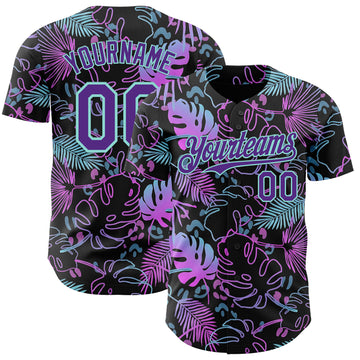 Custom Black Purple-Ice Blue Cyber Tropical Palm Trees Music Festival Authentic Baseball Jersey