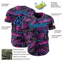 Laden Sie das Bild in den Galerie-Viewer, Custom Black Navy Purple-Sky Blue Cyber Tropical Palm Trees Music Festival Authentic Baseball Jersey
