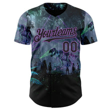 Laden Sie das Bild in den Galerie-Viewer, Custom Black-Medium Purple Cyber Tropical Palm Trees Gothic Fantasy Authentic Baseball Jersey
