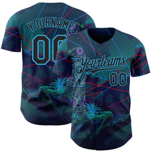 Laden Sie das Bild in den Galerie-Viewer, Custom Blue Black-Sky Blue Cyber Tropical Palm Trees Gothic Fantasy Authentic Baseball Jersey
