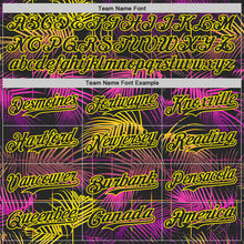 Laden Sie das Bild in den Galerie-Viewer, Custom Black Purple-Light Yellow Cyber Tropical Palm Trees Music Festival Authentic Baseball Jersey
