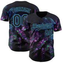 Laden Sie das Bild in den Galerie-Viewer, Custom Black-Sky Blue Cyber Tropical Palm Trees Gothic Fantasy Gothic Fantasy Authentic Baseball Jersey
