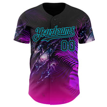 Laden Sie das Bild in den Galerie-Viewer, Custom Black Purple-Lakes Blue Cyber Tropical Palm Trees Gothic Fantasy Gothic Fantasy Authentic Baseball Jersey
