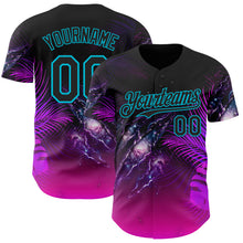 Laden Sie das Bild in den Galerie-Viewer, Custom Black Purple-Lakes Blue Cyber Tropical Palm Trees Gothic Fantasy Gothic Fantasy Authentic Baseball Jersey
