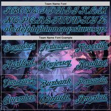 Laden Sie das Bild in den Galerie-Viewer, Custom Blue Black Purple-Sky Blue Cyber Tropical Palm Trees Music Festival Authentic Baseball Jersey

