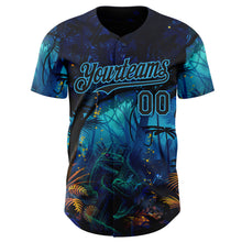 Laden Sie das Bild in den Galerie-Viewer, Custom Blue Black-Sky Blue Cyber Tropical Palm Trees Music Festival Gothic Fantasy Authentic Baseball Jersey
