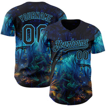 Laden Sie das Bild in den Galerie-Viewer, Custom Blue Black-Sky Blue Cyber Tropical Palm Trees Music Festival Gothic Fantasy Authentic Baseball Jersey
