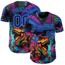 Laden Sie das Bild in den Galerie-Viewer, Custom Black Dark Purple-Sky Blue Cyber Tropical Palm Trees Music Festival Gothic Fantasy Authentic Baseball Jersey
