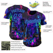 Загрузить изображение в средство просмотра галереи, Custom Black Dark Purple Purple-Sky Blue Cyber Tropical Palm Trees Music Festival Gothic Fantasy Authentic Baseball Jersey
