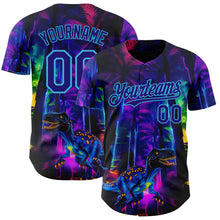 Загрузить изображение в средство просмотра галереи, Custom Black Dark Purple Purple-Sky Blue Cyber Tropical Palm Trees Music Festival Gothic Fantasy Authentic Baseball Jersey
