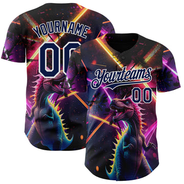 Custom Black Navy Purple-White Cyber Tropical Palm Trees Music Festival Gothic Fantasy Authentic Baseball Jersey