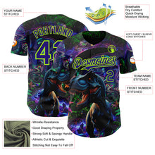 Laden Sie das Bild in den Galerie-Viewer, Custom Black Dark Purple-Neon Green Cyber Tropical Palm Trees Music Festival Gothic Fantasy Authentic Baseball Jersey
