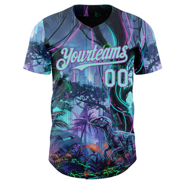 Custom Black Ice Blue-Medium Purple Cyber Tropical Palm Trees Music Festival Gothic Fantasy Authentic Baseball Jersey