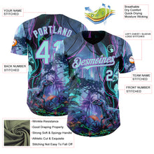 Charger l'image dans la galerie, Custom Black Ice Blue-Medium Purple Cyber Tropical Palm Trees Music Festival Gothic Fantasy Authentic Baseball Jersey
