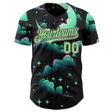 Загрузить изображение в средство просмотра галереи, Custom Black Pea Green-Light Pink Galaxy Star Nebula Authentic Baseball Jersey
