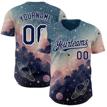 Laden Sie das Bild in den Galerie-Viewer, Custom Blue Navy Light Pink-White Galaxy Star Nebula Authentic Baseball Jersey
