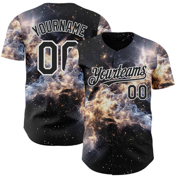 Custom Black-White Galaxy Star Nebula Authentic Baseball Jersey