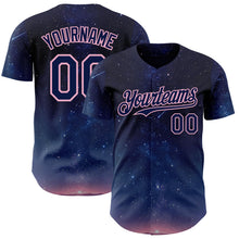 Загрузить изображение в средство просмотра галереи, Custom Navy-Light Pink Galaxy Star Authentic Baseball Jersey

