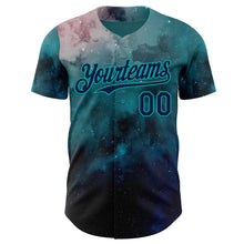 Загрузить изображение в средство просмотра галереи, Custom Green Navy-Aqua Galaxy Star Nebula Authentic Baseball Jersey
