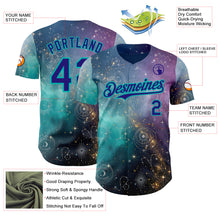 Load image into Gallery viewer, Custom Purple Dark Purple Gray-Aqua Galaxy Star Nebula Authentic Baseball Jersey
