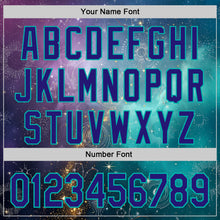 Load image into Gallery viewer, Custom Purple Dark Purple Gray-Aqua Galaxy Star Nebula Authentic Baseball Jersey
