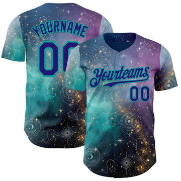 Custom Purple Dark Purple Gray-Aqua Galaxy Star Nebula Authentic Baseball Jersey