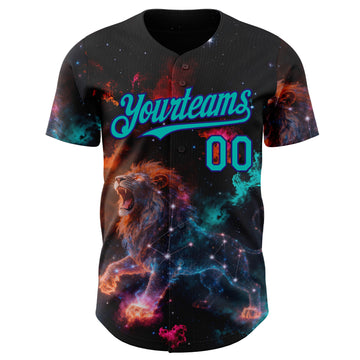 Custom Black Aqua-Dark Purple Galaxy Star Leo Authentic Baseball Jersey