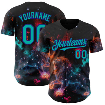 Custom Black Aqua-Dark Purple Galaxy Star Leo Authentic Baseball Jersey
