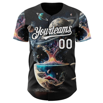 Custom Black-White Galaxy Star Nebula Authentic Baseball Jersey