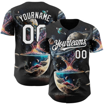 Custom Black-White Galaxy Star Nebula Authentic Baseball Jersey