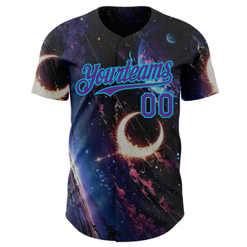 Custom Black Purple-Lakes Blue Galaxy Star Moon Nebula Authentic Baseball Jersey
