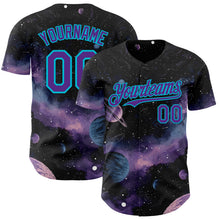 Load image into Gallery viewer, Custom Black Purple-Lakes Blue Galaxy Star Nebula Authentic Baseball Jersey
