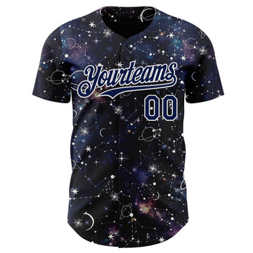 Custom Navy-White Galaxy Star Nebula Authentic Baseball Jersey