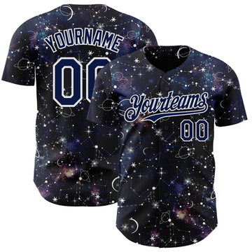 Custom Navy-White Galaxy Star Nebula Authentic Baseball Jersey
