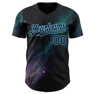 Custom Black Navy-Ice Blue Galaxy Star Nebula Authentic Baseball Jersey