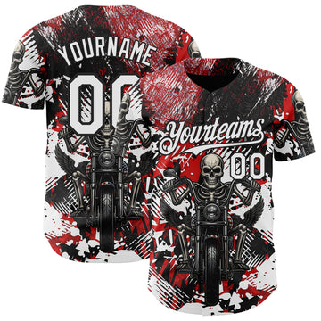 Custom Red White-Black 3D Pattern Design Motorcycle Motocross Skull Authentic Baseball Jersey