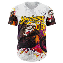 Laden Sie das Bild in den Galerie-Viewer, Custom White Yellow-Black 3D Pattern Design Motorcycle Motocross Skull Authentic Baseball Jersey
