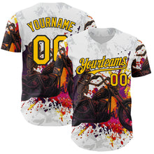 Laden Sie das Bild in den Galerie-Viewer, Custom White Yellow-Black 3D Pattern Design Motorcycle Motocross Skull Authentic Baseball Jersey
