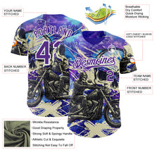 Laden Sie das Bild in den Galerie-Viewer, Custom Purple Cream-White 3D Pattern Design Motorcycle Motocross Skull Authentic Baseball Jersey
