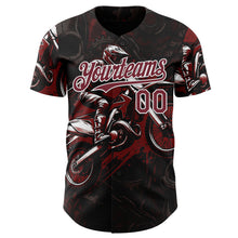 Загрузить изображение в средство просмотра галереи, Custom Black Burgundy-White 3D Pattern Design Motorcycle Motocross Authentic Baseball Jersey
