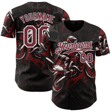 Загрузить изображение в средство просмотра галереи, Custom Black Burgundy-White 3D Pattern Design Motorcycle Motocross Authentic Baseball Jersey
