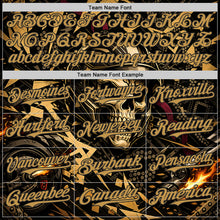 Laden Sie das Bild in den Galerie-Viewer, Custom Black-Old Gold 3D Pattern Design Motorcycle Motocross Skull Authentic Baseball Jersey
