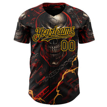 Загрузить изображение в средство просмотра галереи, Custom Black Red-Gold 3D Pattern Design Motorcycle Motocross Skull Authentic Baseball Jersey
